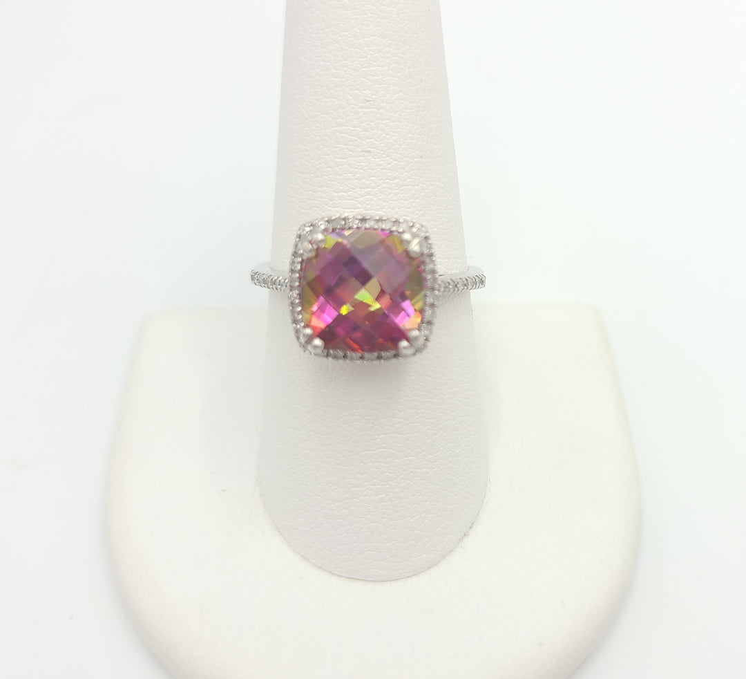 k995 Stunning Pink and Yellow Spinel Diamond Ring in 10kt White Gold