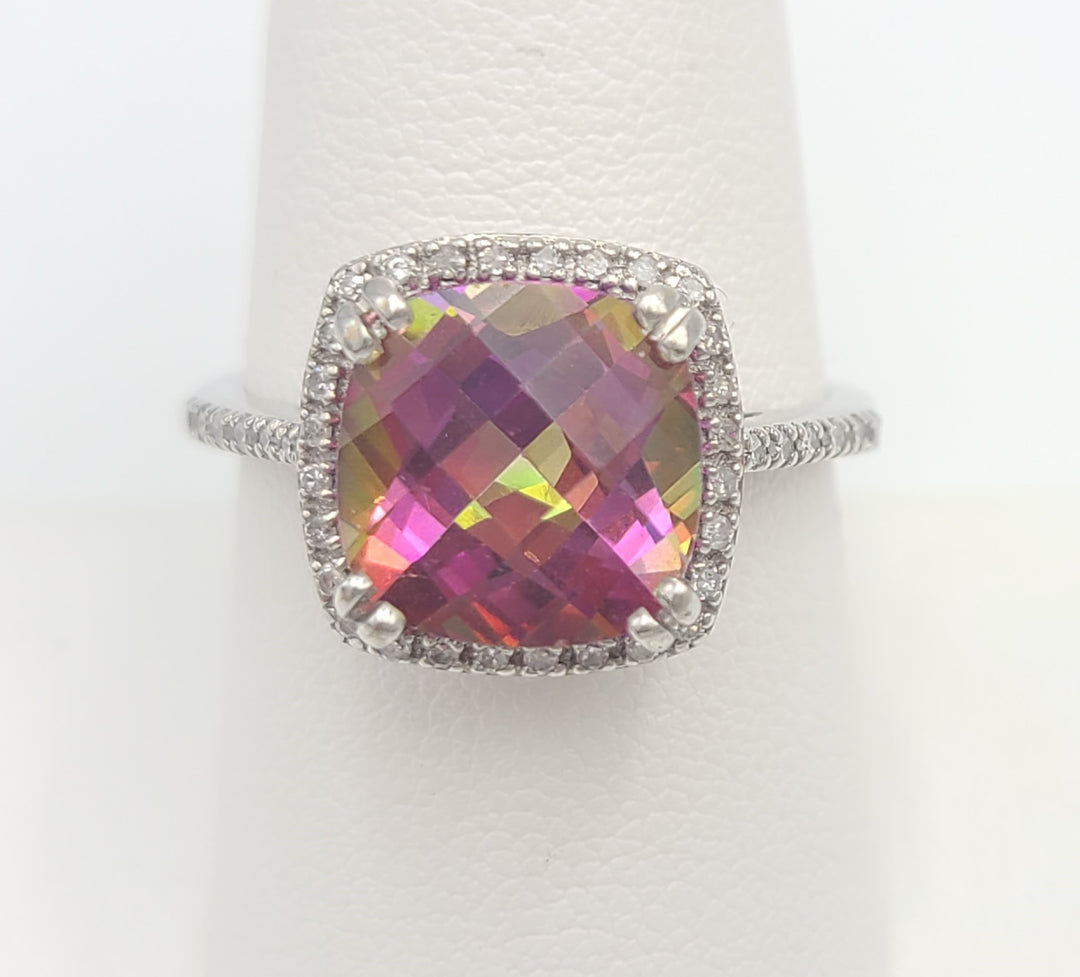 k995 Stunning Pink and Yellow Spinel Diamond Ring in 10kt White Gold