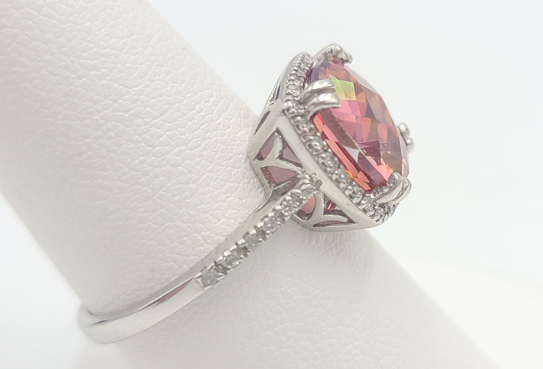 k995 Stunning Pink and Yellow Spinel Diamond Ring in 10kt White Gold