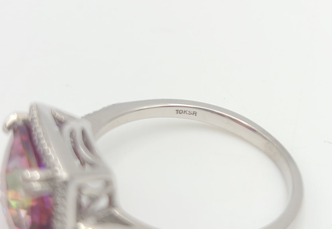 k995 Stunning Pink and Yellow Spinel Diamond Ring in 10kt White Gold