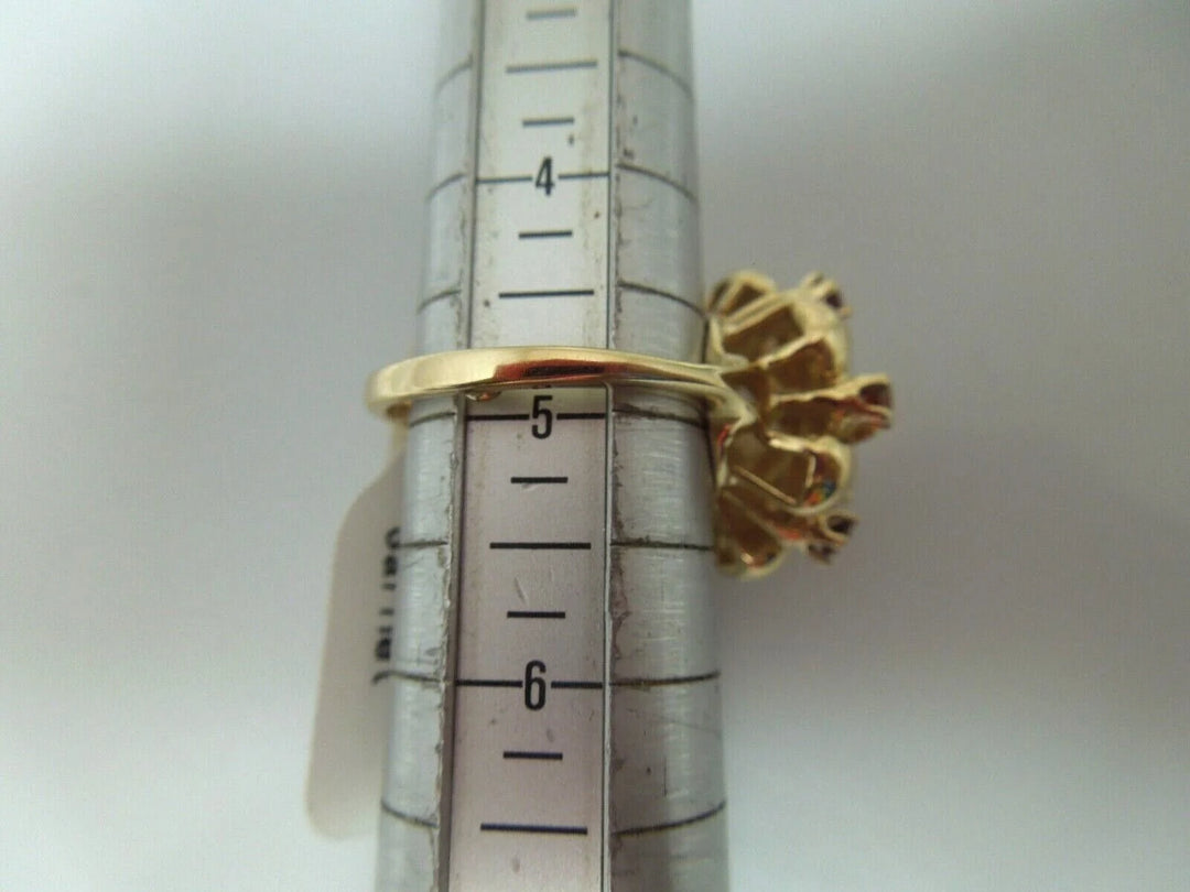 r173 14kt Yellow Gold Diamond Opal Garnet Tri Gemstone Ring Size 5(USA) 6.4g Signed