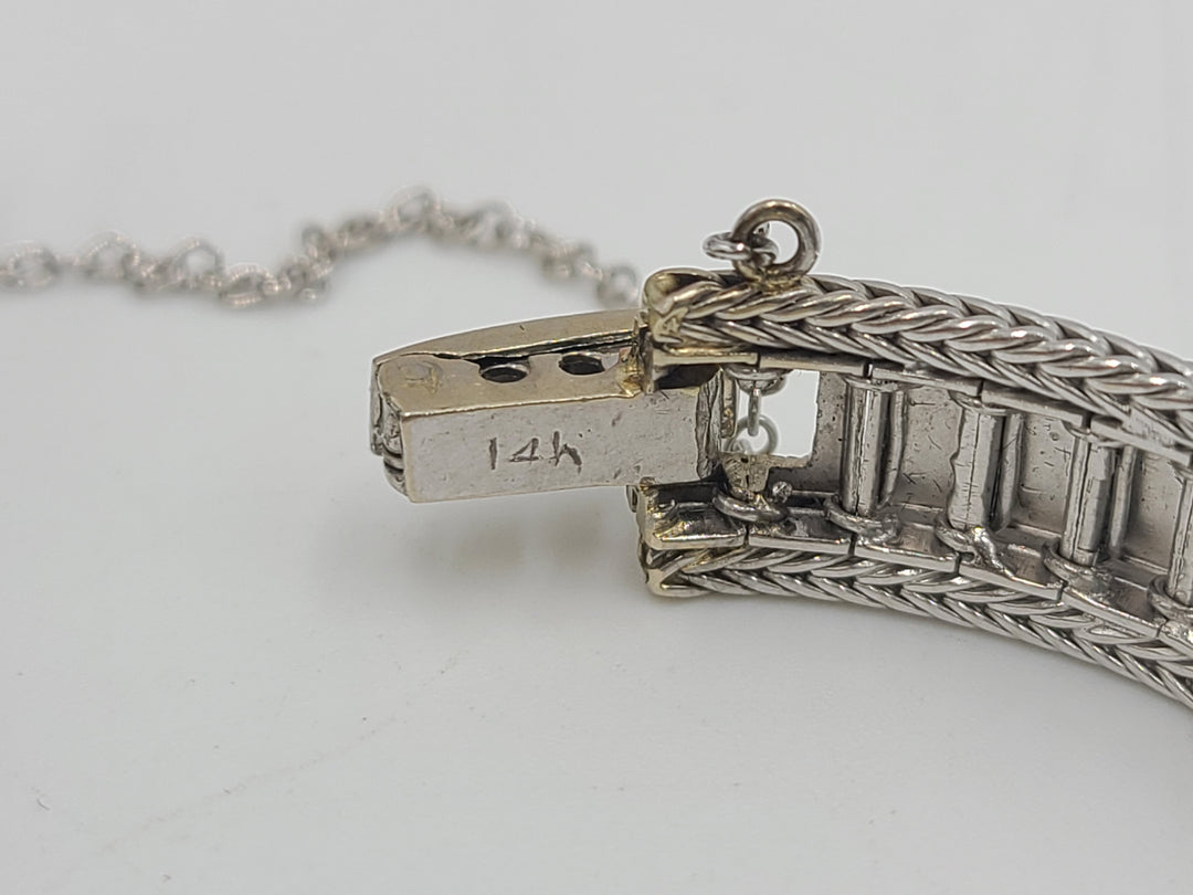 k799 Stunning Ladies Vintage 14kt White Gold Diamond and Amethyst Mechanical Wristwatch