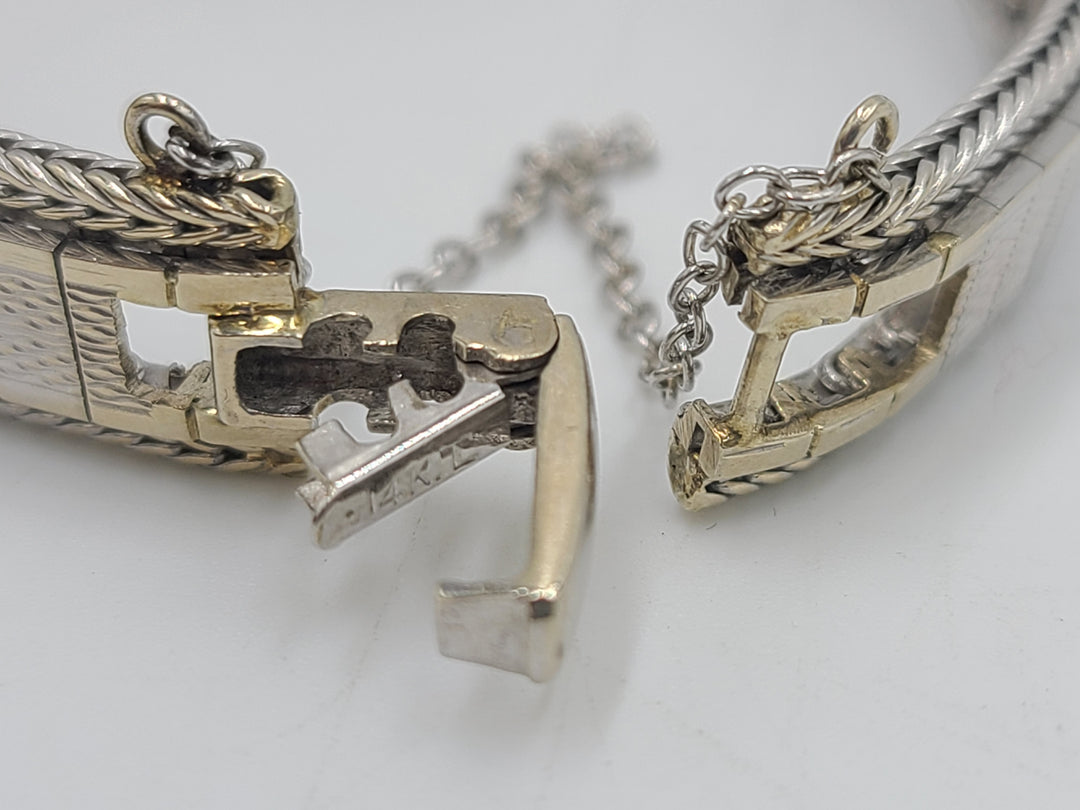 k799 Stunning Ladies Vintage 14kt White Gold Diamond and Amethyst Mechanical Wristwatch