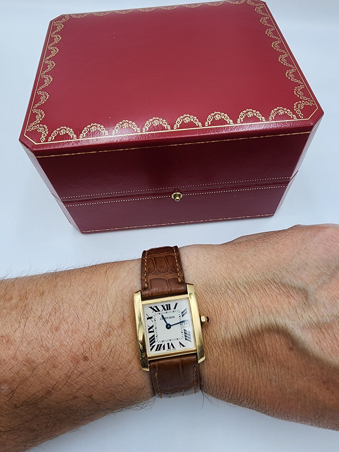 m707 Nice 18kt Yellow Gold Unisex Cartier Tank Quartz Wristwatch