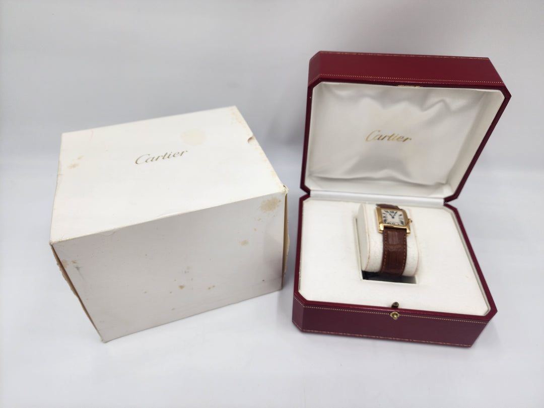 m707 Nice 18kt Yellow Gold Unisex Cartier Tank Quartz Wristwatch
