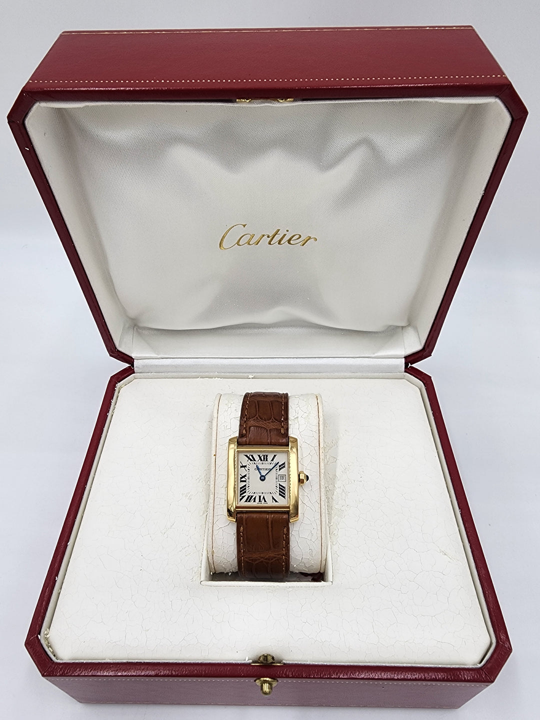 m707 Nice 18kt Yellow Gold Unisex Cartier Tank Quartz Wristwatch