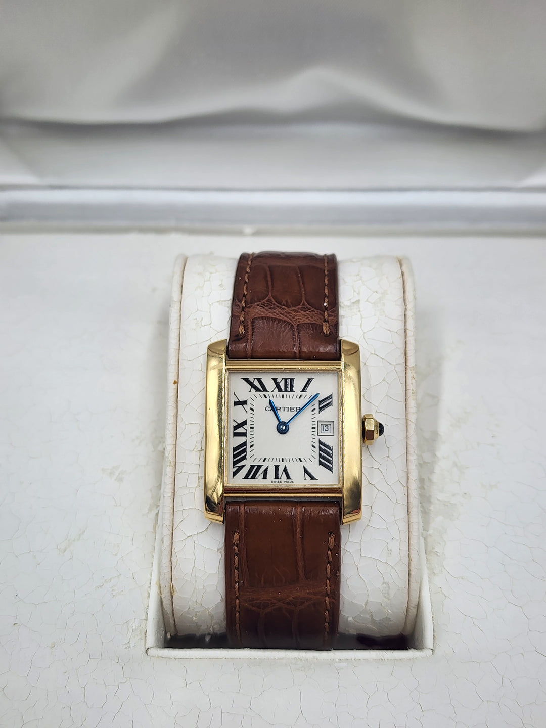 m707 Nice 18kt Yellow Gold Unisex Cartier Tank Quartz Wristwatch
