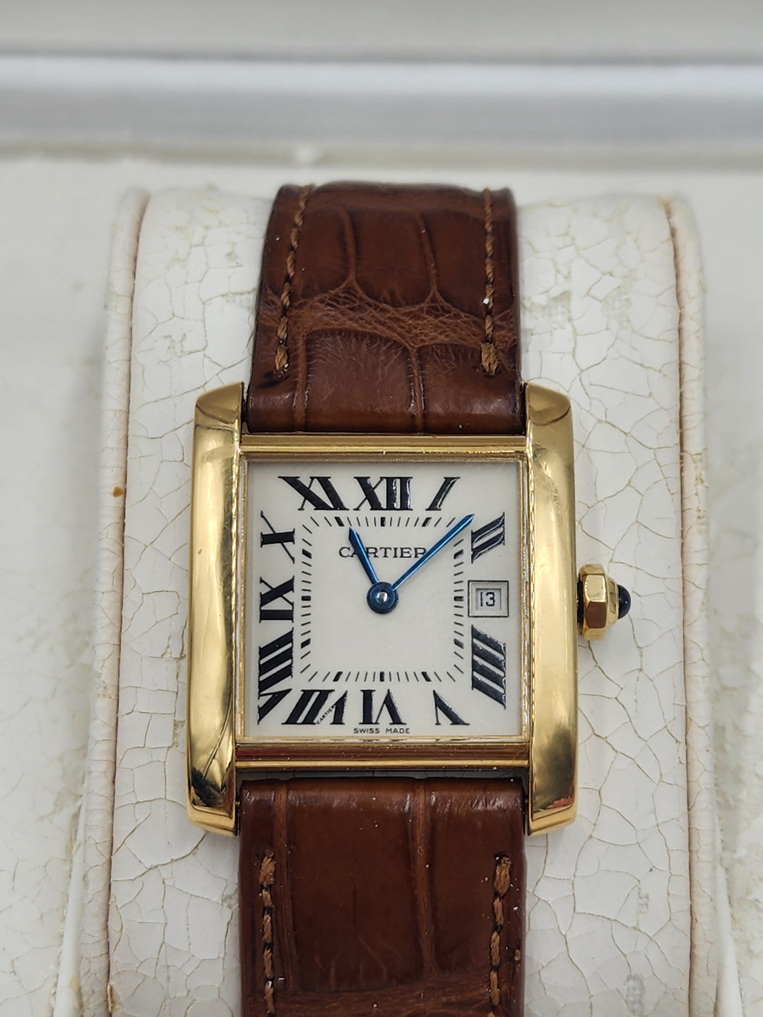 m707 Nice 18kt Yellow Gold Unisex Cartier Tank Quartz Wristwatch
