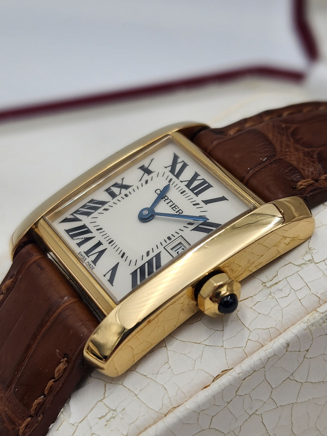 m707 Nice 18kt Yellow Gold Unisex Cartier Tank Quartz Wristwatch