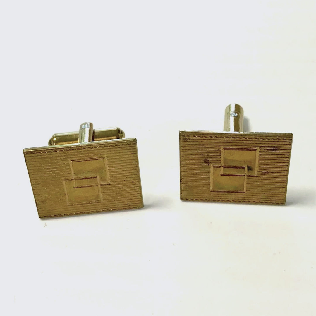 f255 Vintage Gold Tone Gold Filled Geometric Men's Cuff Links