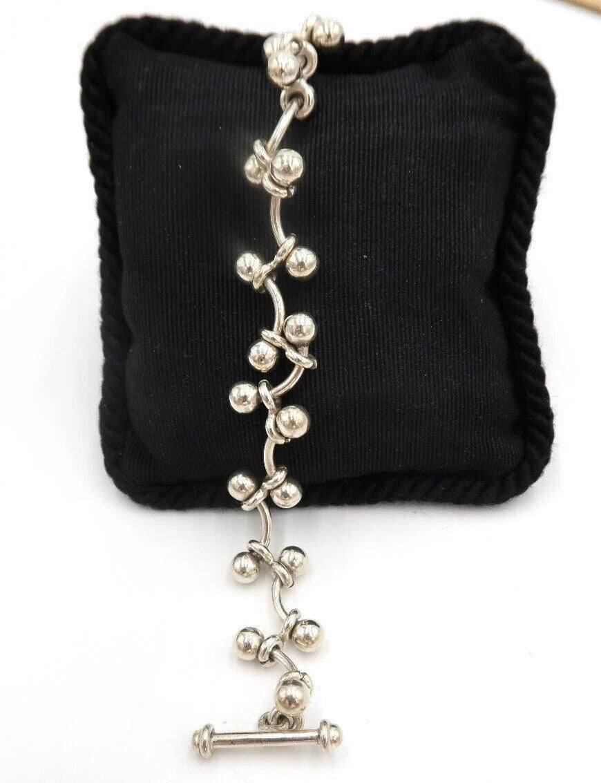 t521 Balls Wire Chunky Toggle Sterling Silver 925 Bracelet 29g