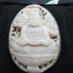 g293 Beautiful Carved Buddha Brooch Set in 14kt Yellow Gold