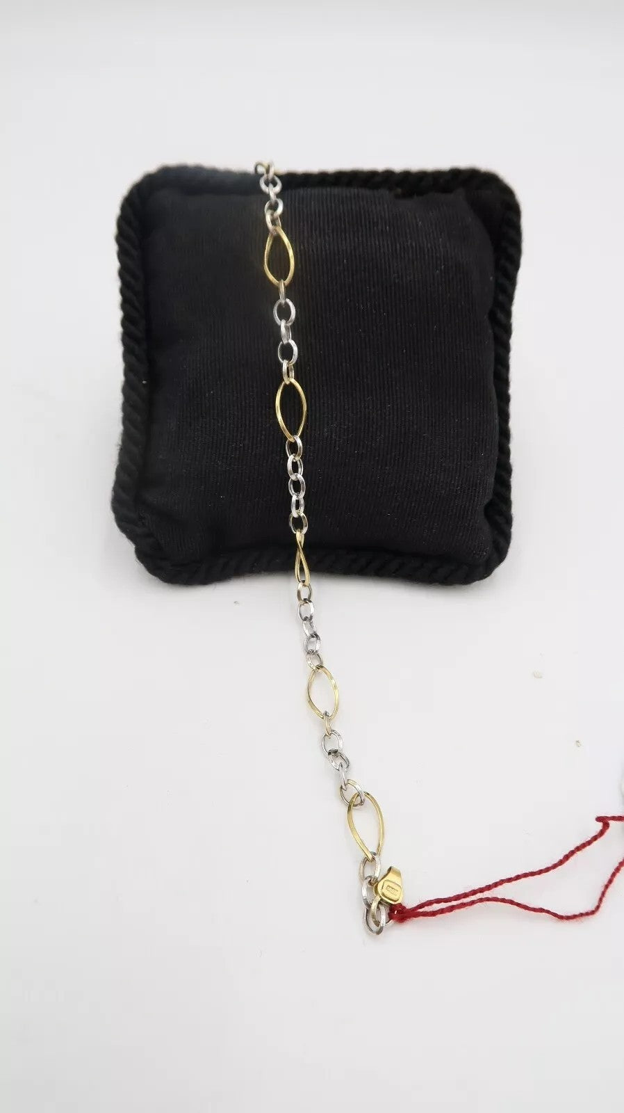 t507 18k White Yellow Gold Link Bracelet 10 3/8" long Stamped