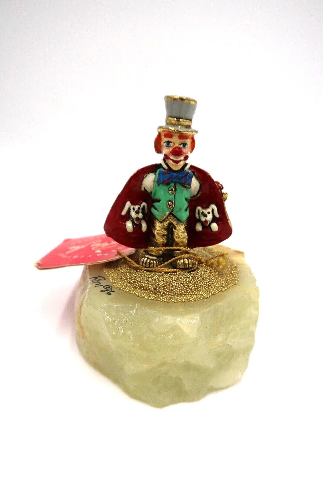 t368 Vintage Signed Ron Lee Collection Hand-Painted Clown Top Hat Open Coat Puppies Figurine with Original Tag 4" H Signed Ron 086