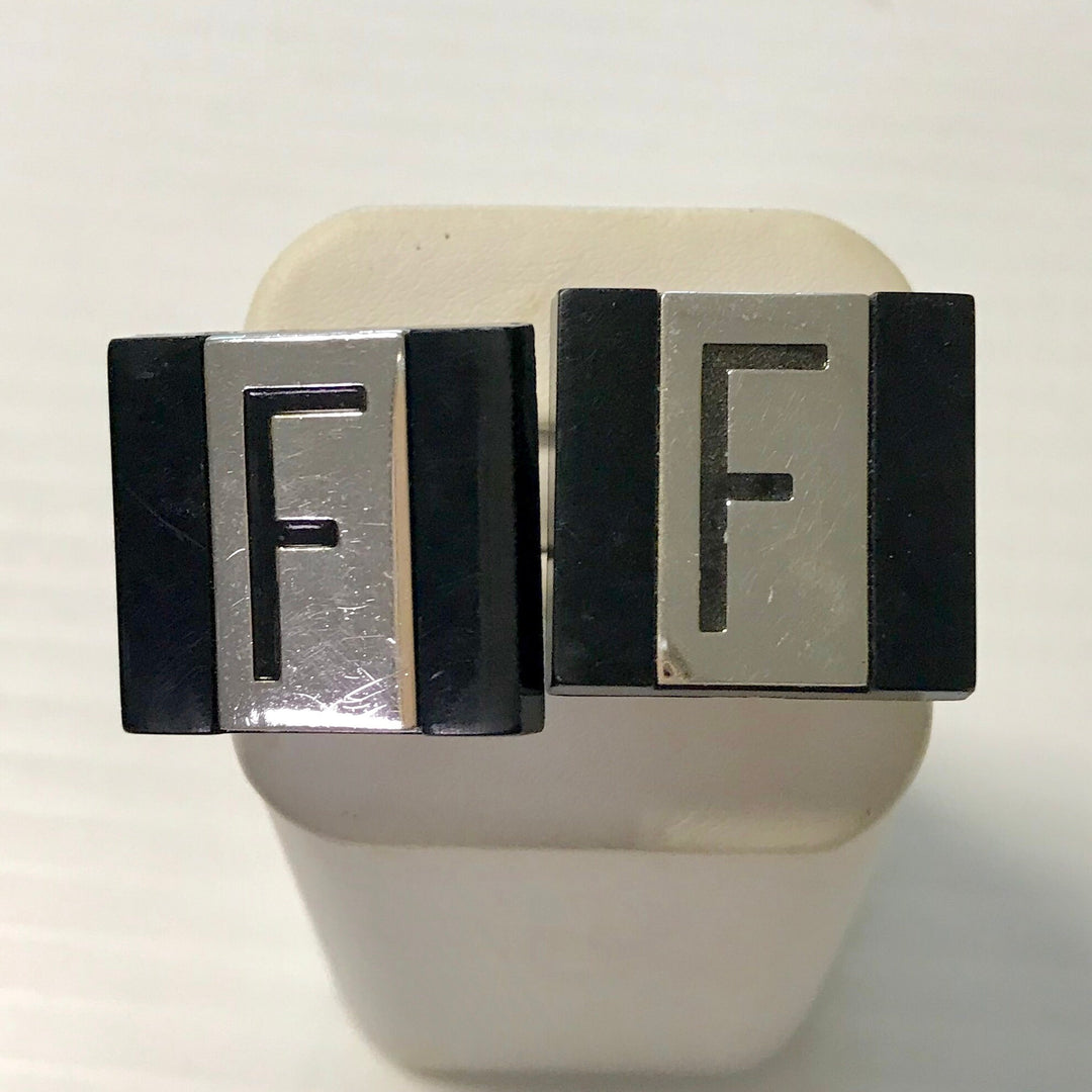 f276 Vintage Silver Tone "F" Initial on black Men's Cuff Links