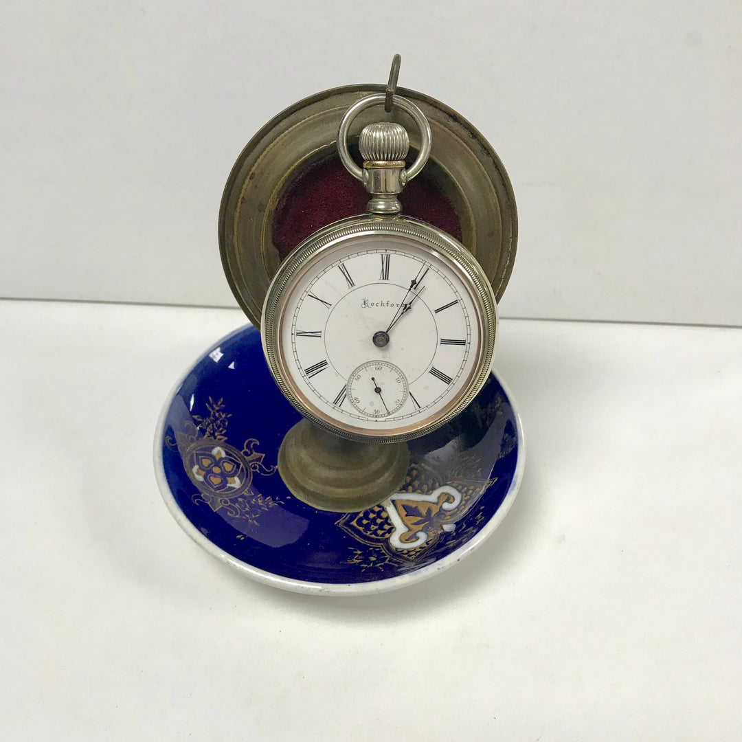 f290 Vintage Ceramic Pocket Watch & Jewelry Holder Plate Stand Collectible
