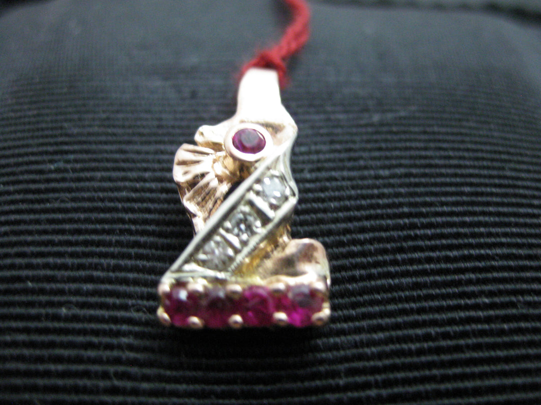 g306 Unique 14kt Rose Gold Pendant with Rubies and Diamonds .03cts