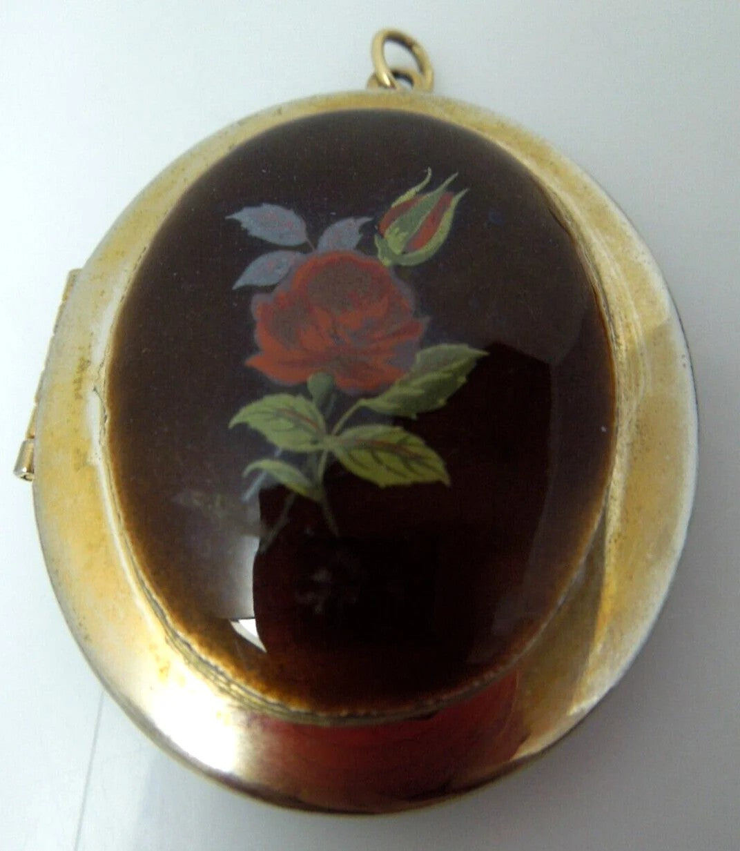 s889 Vintage Gold Filled Rose Oval Opening Locket Pendant