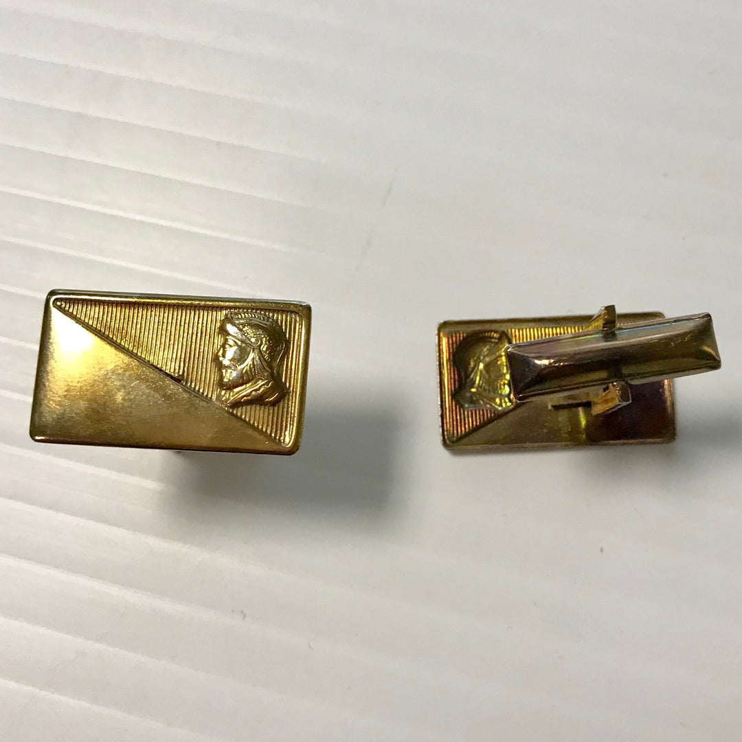 f257 Vintage Gold Tone Gold Filled Embossed Men's Cuff Links & Tie Bar