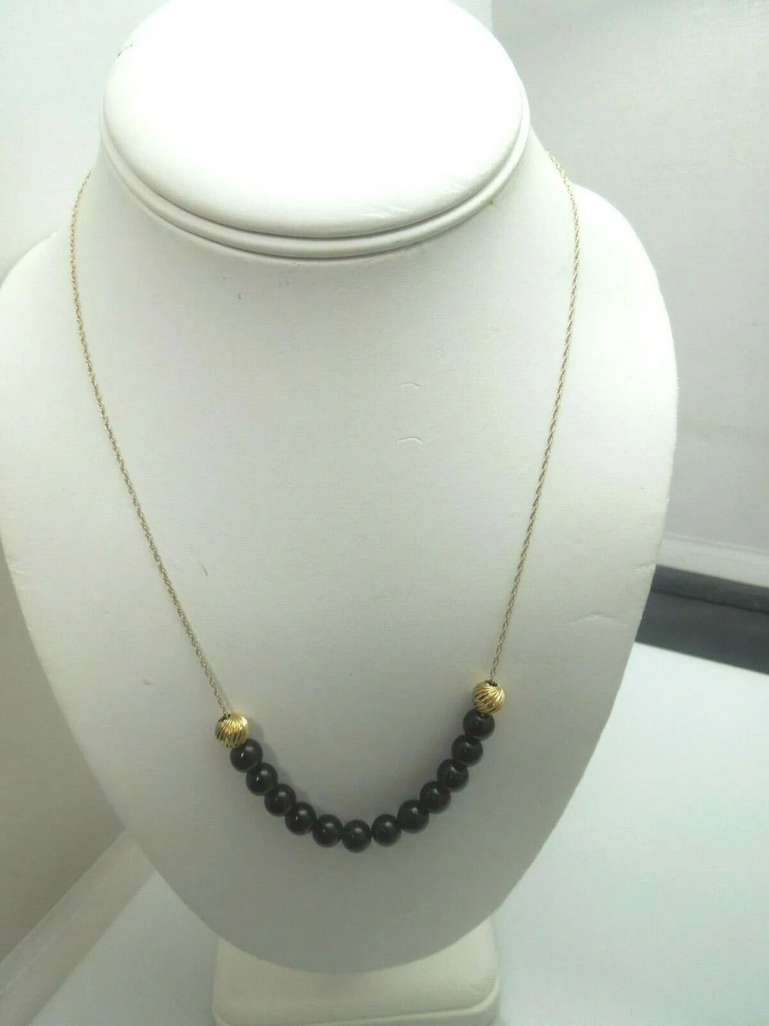 r148 14kt Yellow Gold Necklace 18" with Gold Balls and Black Onyx Balls So Beautiful