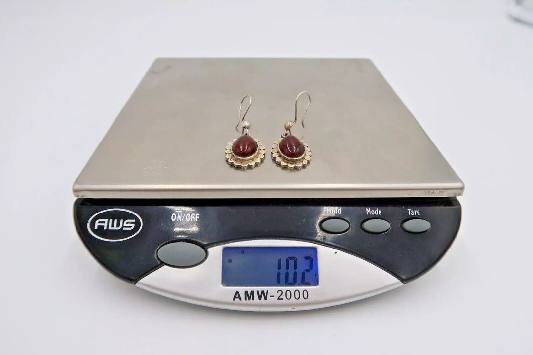 t329 Sterling Silver 925 Natural Red Garnet Oval Shape Gemstone Earrings