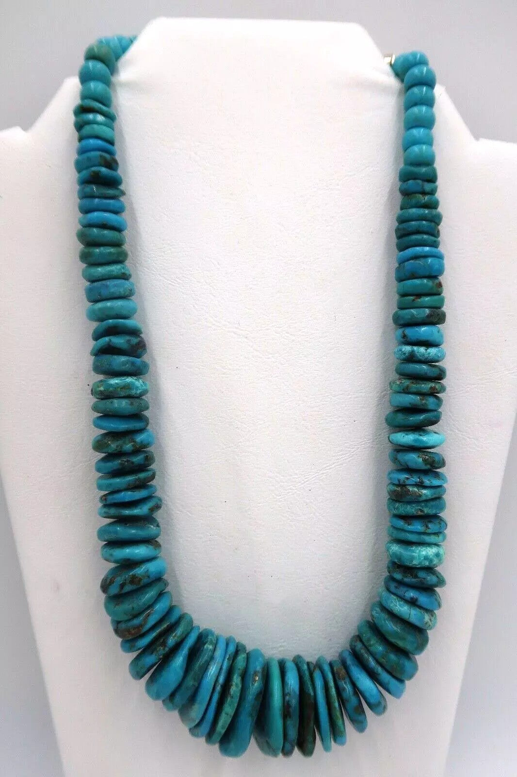 t313 Vintage Navajo Silver Chunky Turquoise Bead Necklace, Native American