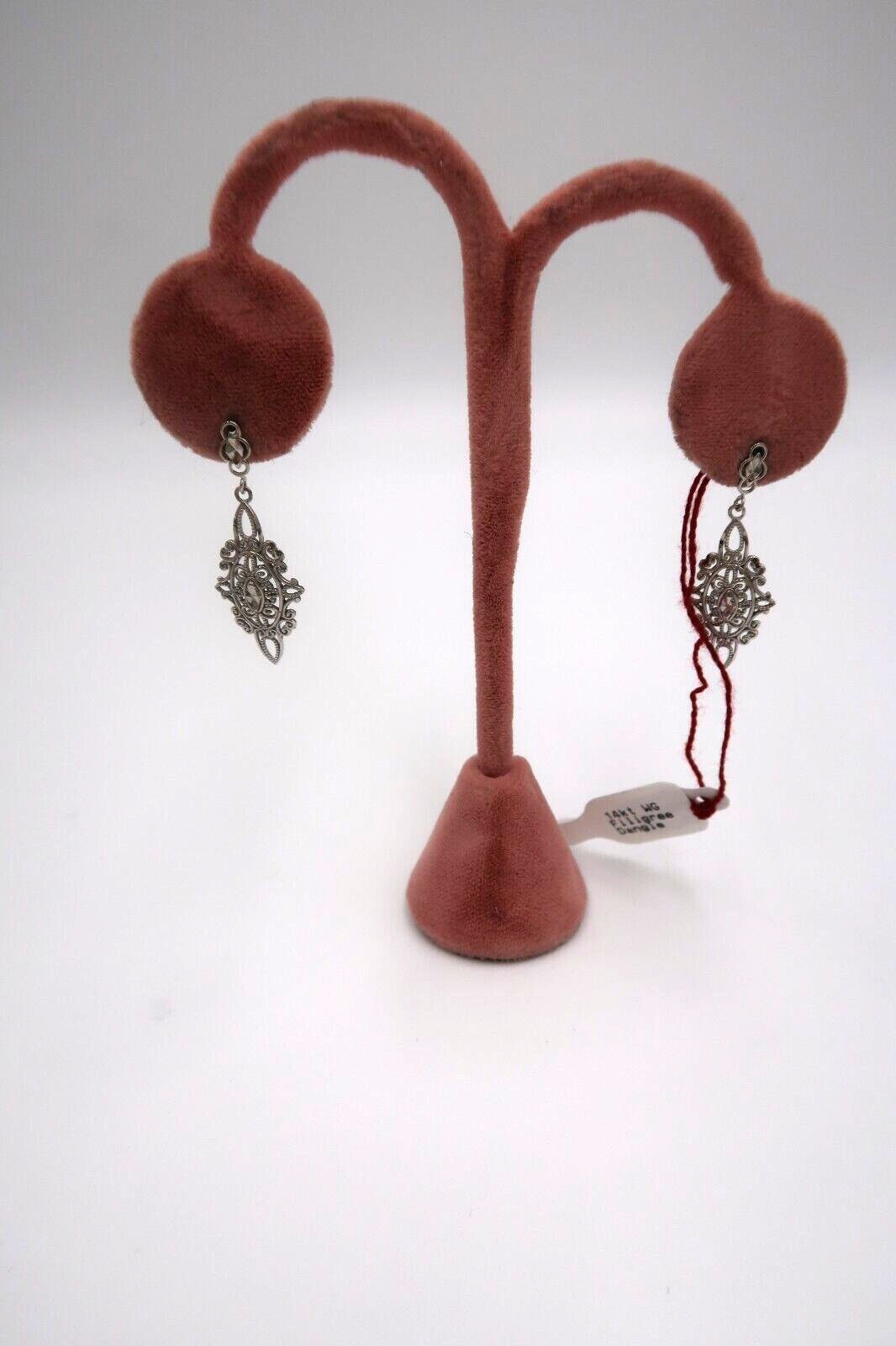 For sale: (1) t260 Pretty Pair of 14kt White Gold Filigree earrings