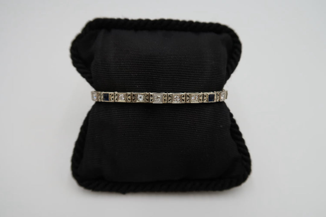 t238 10kt White Gold Diamond 0.75 its Sapphire Bracelet 7"/7.1g