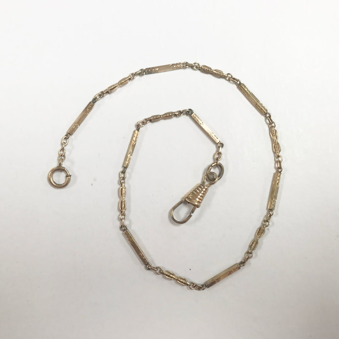 e689 Antique Vintage Gold Filled Vest Pocket Watch Chain Gold Tone 14"