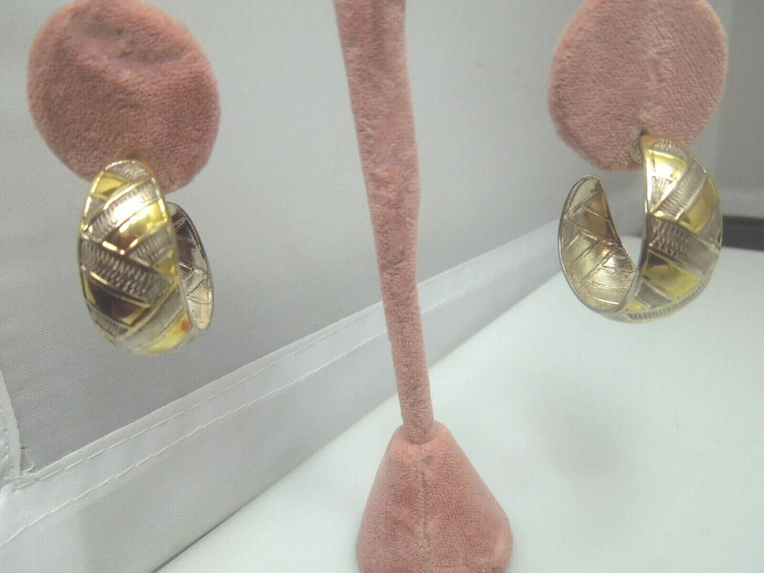 r159 Vintage Gold Tone Sterling Silver 925 Hoop Earrings Signed 7.6g