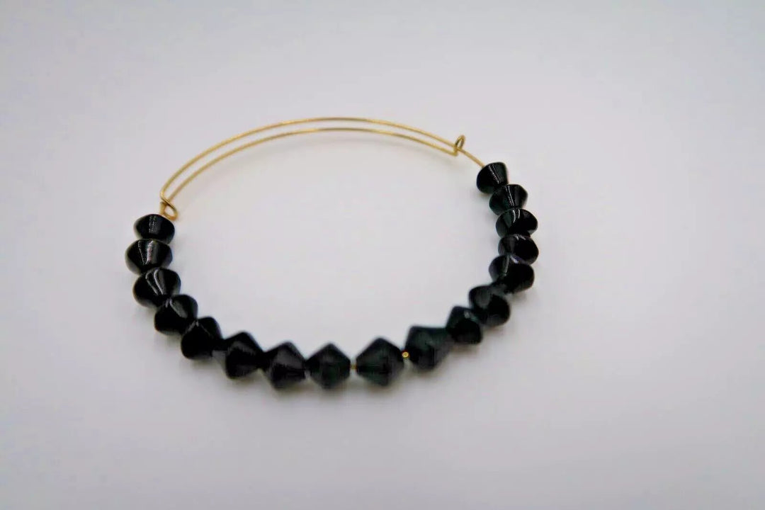 t301 Gold tone Wire with black beads Bracelet, Everyday Bracelet Bangle