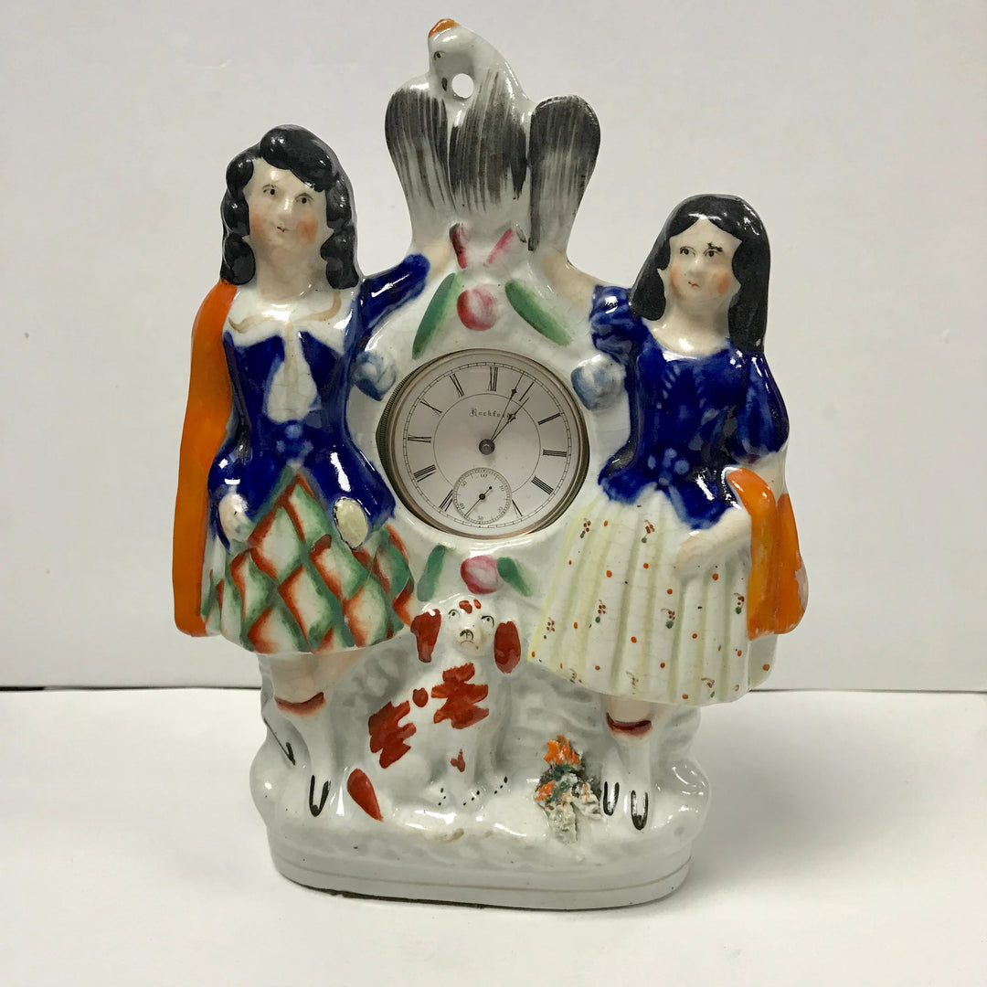 f277 Antique Staffordshire Ceramic Pocket Watch Holder Stand Case Collectible