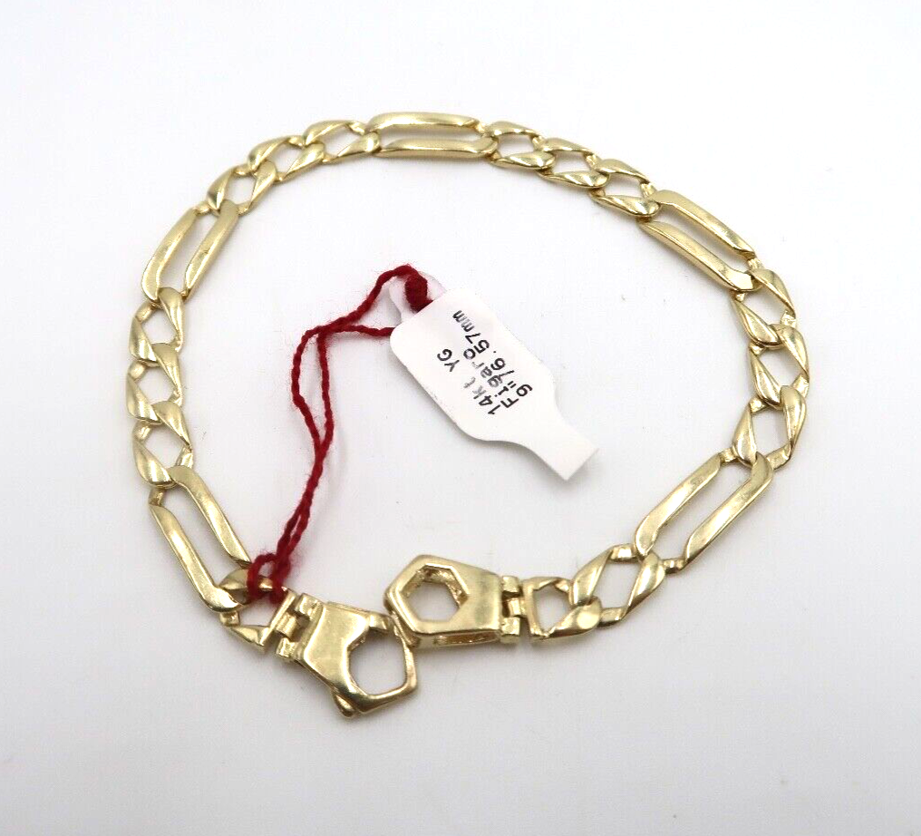 t444 14k Yellow Gold 6.57mm 9" Figaro Bracelet,14k Bracelet,14k Unisex Bracelet