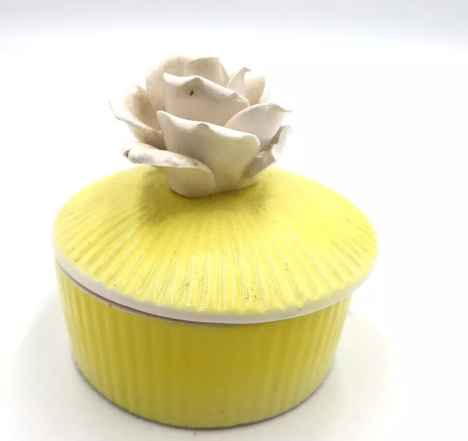 t491 Fitz & Floyd Rose flower Ceramic/Porcelain 2 Piece Round Trinket box