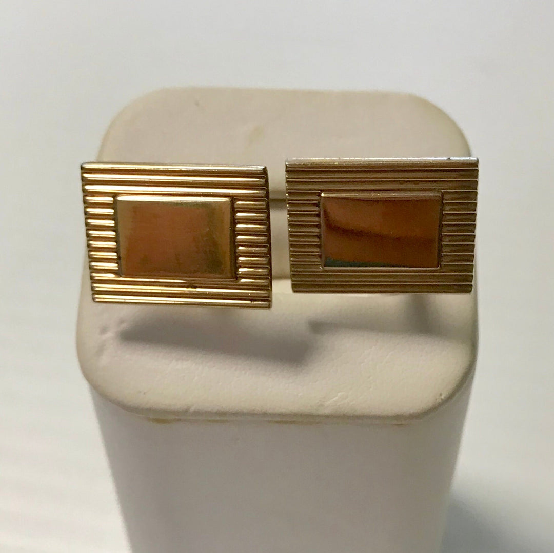 f275 Vintage Gold Tone Geometric Shaped Men's Cuff Links