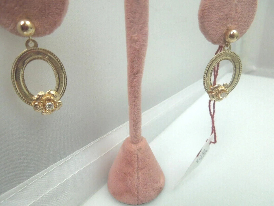 r165 14kt Yellow Gold Diamond .14cts Dangle Earrings Signed 3.3 g