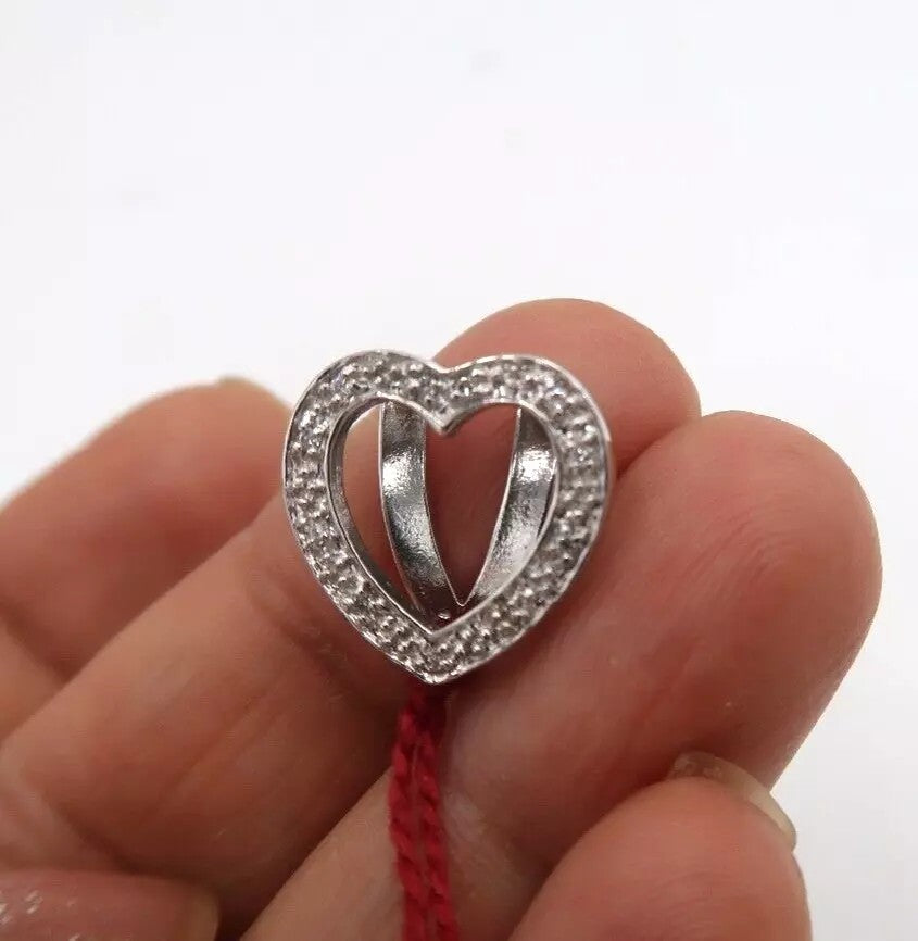 t517 14k White Gold Open Heart Diamond .05 TDW Slide Pendant