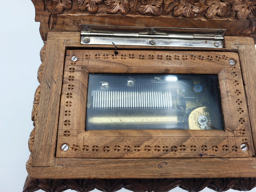p505 Thorens Carved Wood Music Box