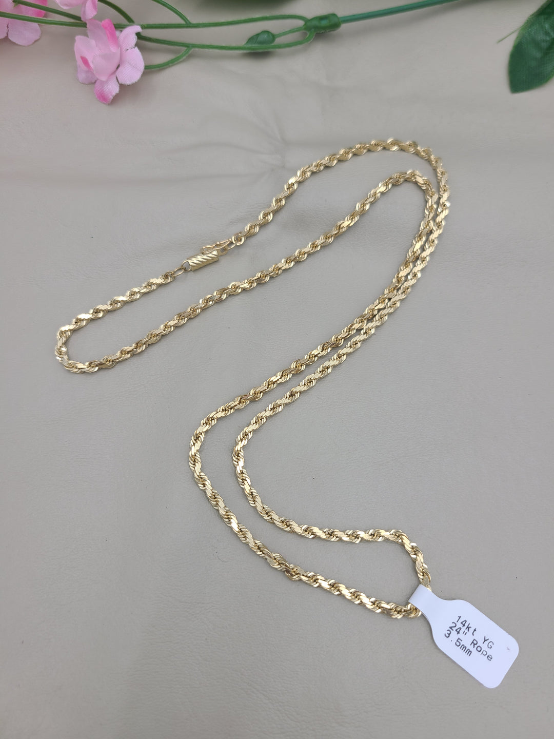 k841 Solid Unisex 14kt Yellow Gold 24" 3.5mm Rope Necklace