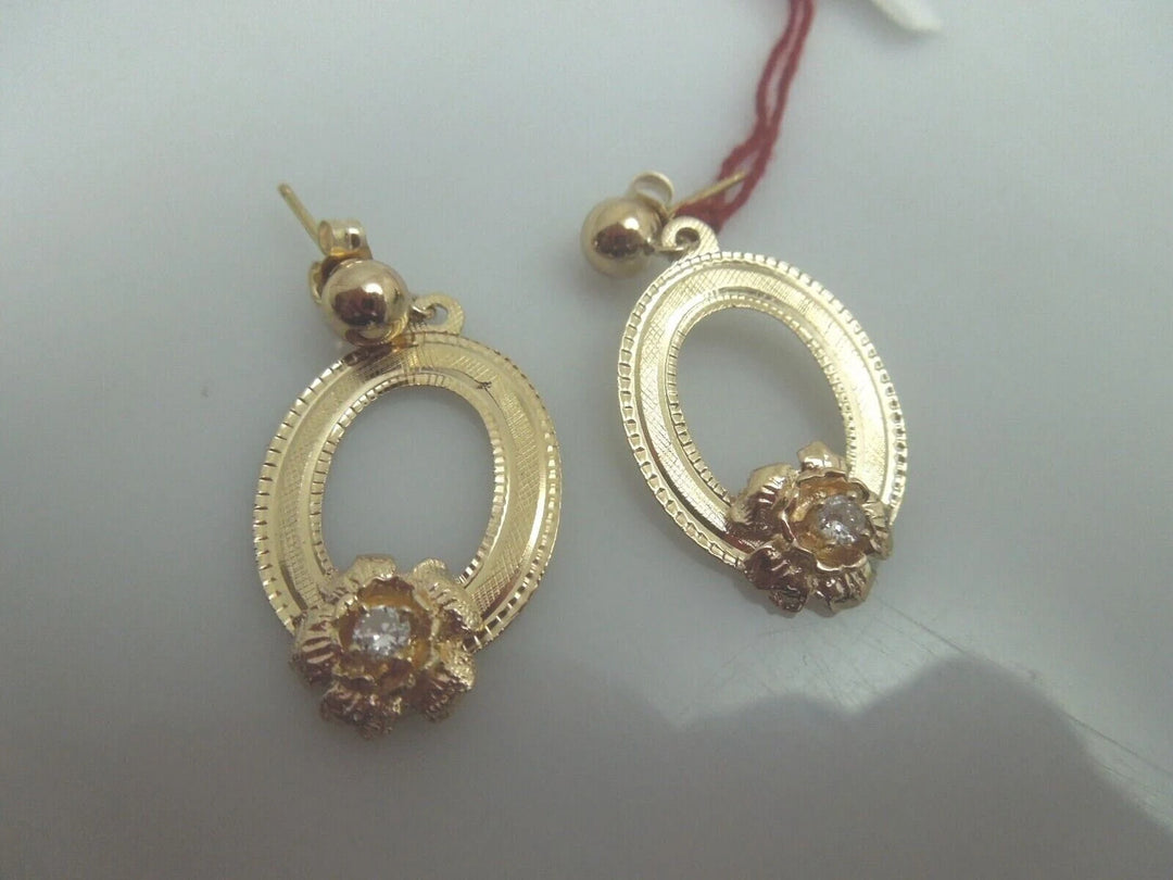 r165 14kt Yellow Gold Diamond .14cts Dangle Earrings Signed 3.3 g