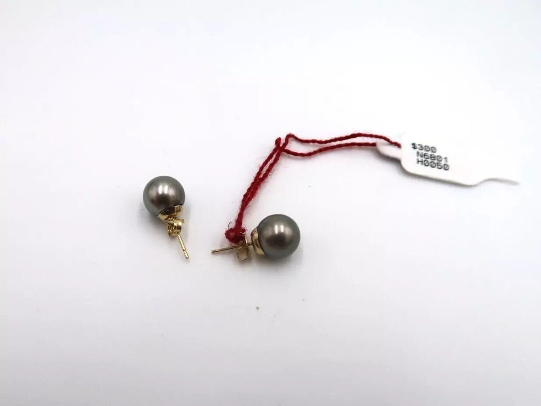 t309 14kt Yellow Gold Black Pearl Studs 8.91mm