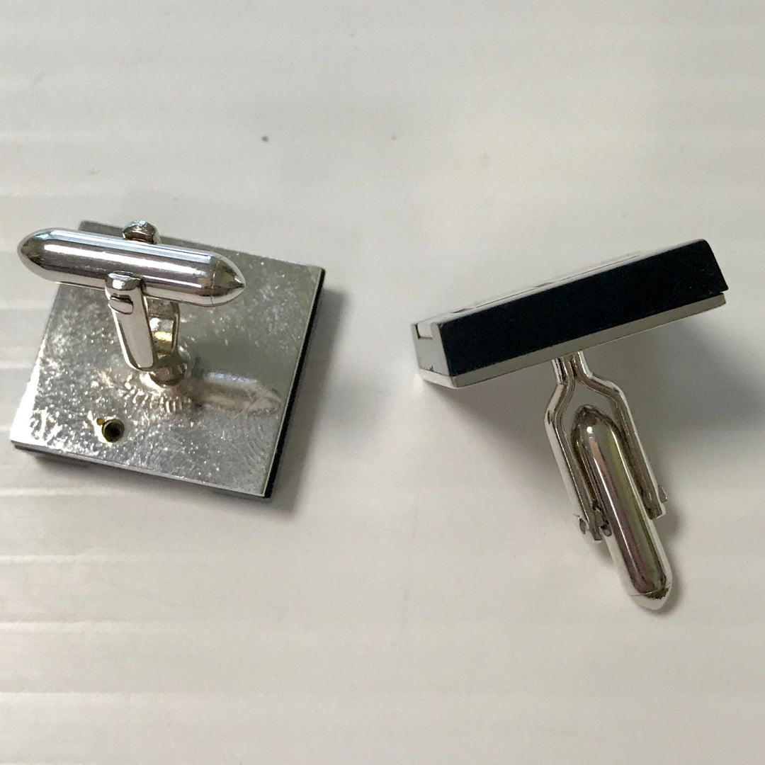 f276 Vintage Silver Tone "F" Initial on black Men's Cuff Links