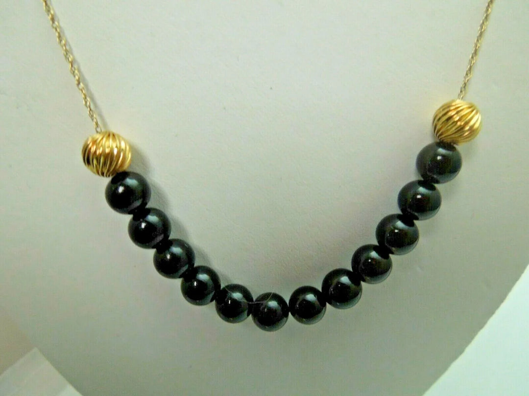 r148 14kt Yellow Gold Necklace 18" with Gold Balls and Black Onyx Balls So Beautiful
