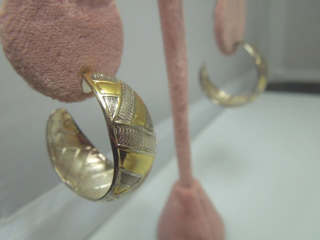 r159 Vintage Gold Tone Sterling Silver 925 Hoop Earrings Signed 7.6g