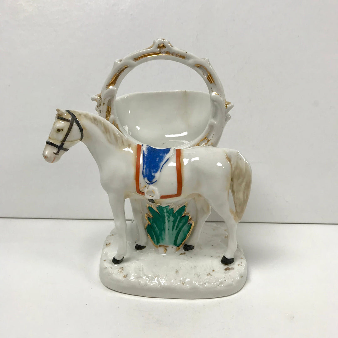 f281 Vintage Ceramic Pocket Watch Holder Stand Case Collectible Horse