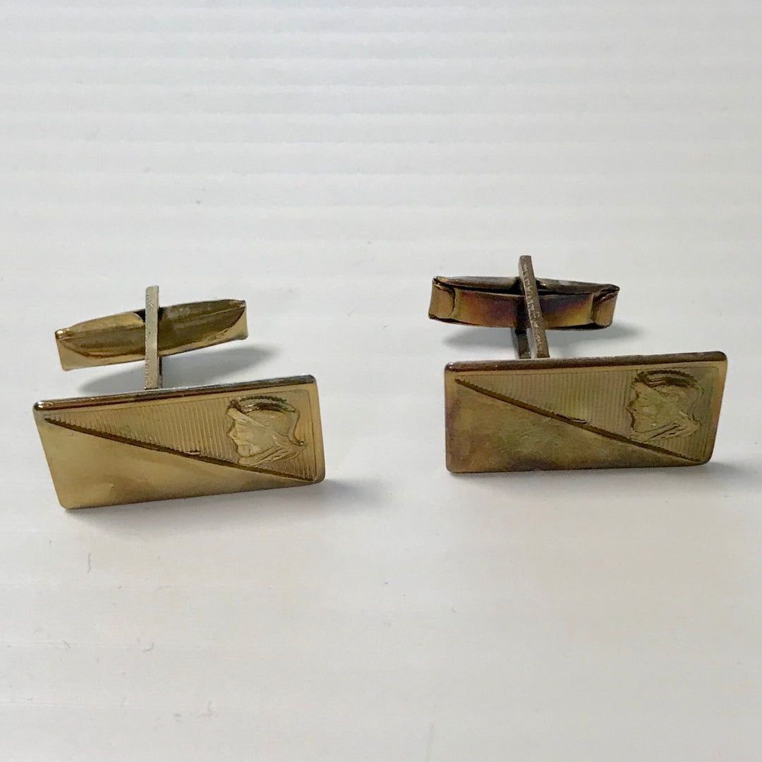 f257 Vintage Gold Tone Gold Filled Embossed Men's Cuff Links & Tie Bar