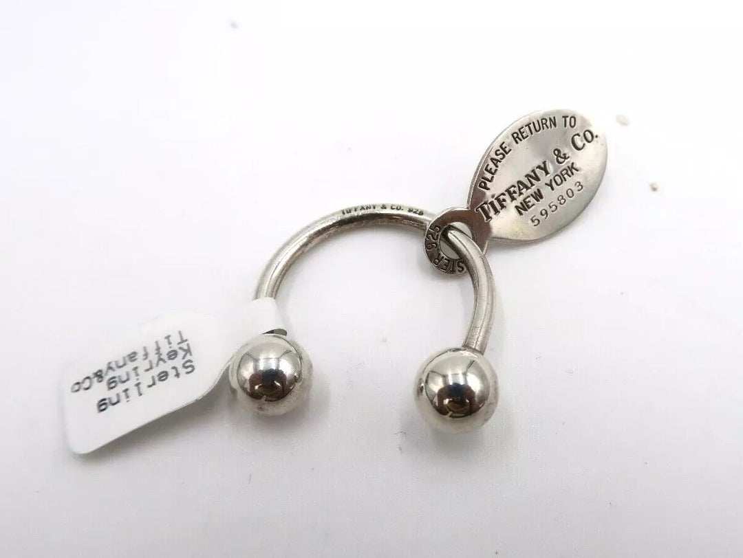 t504 Tiffany & Co Sterling Silver Round Tag Key Ring