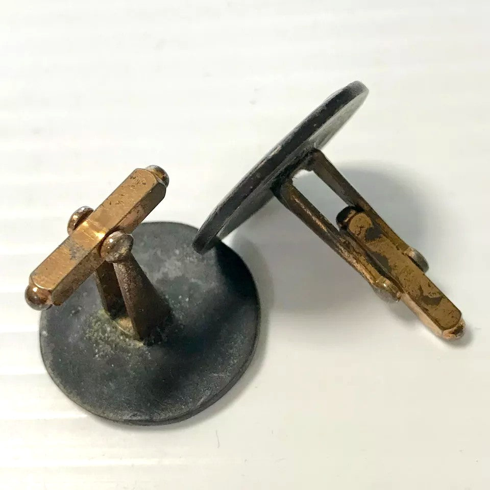 f254 Vintage Gold Tone Round Hand Painted Men's Cuff Links