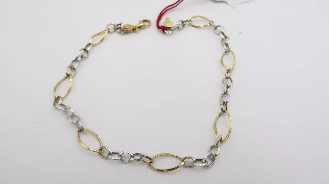 t507 18k White Yellow Gold Link Bracelet 10 3/8" long Stamped