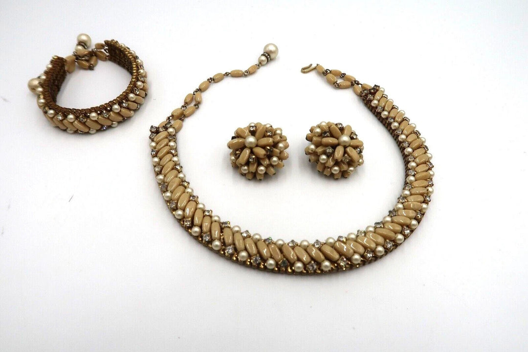 t413 Beautiful Necklace, Clip Earrings and matching Bracelet, Gift for her